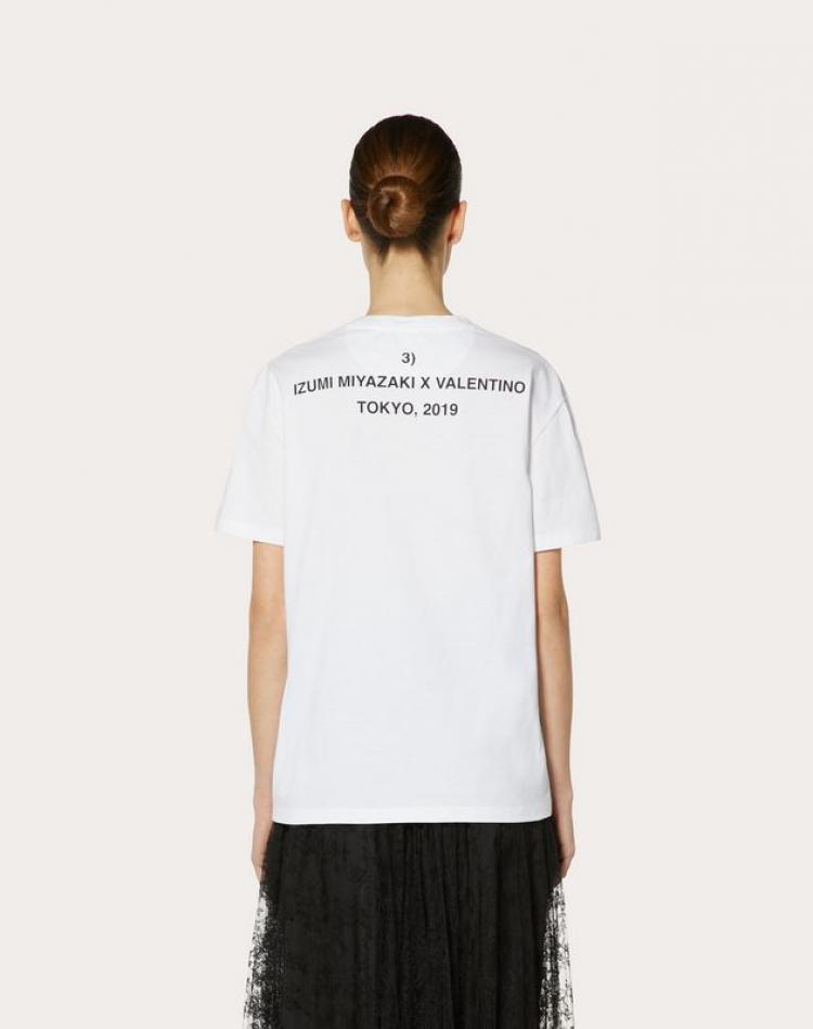 Pre Owned Valentino White Cotton Izumi Miyazaki Print with Embroidery Crew Neck T Shirt L