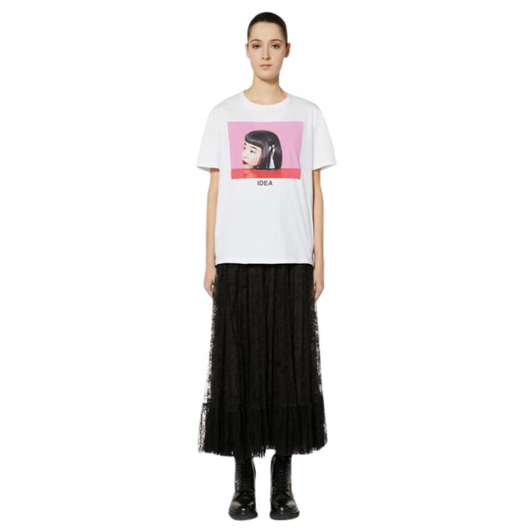 Valentino White Cotton Izumi Miyazaki Print with Embroidery Crew