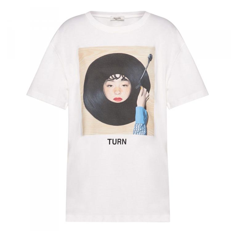 Pre Owned Valentino White Cotton Izumi Miyazaki Print Crew Neck T Shirt S