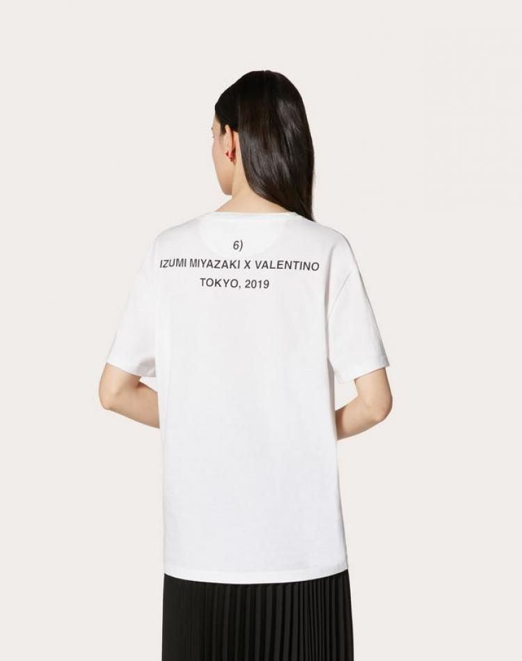 Pre Owned Valentino White Cotton Izumi Miyazaki Print Crew Neck T Shirt L