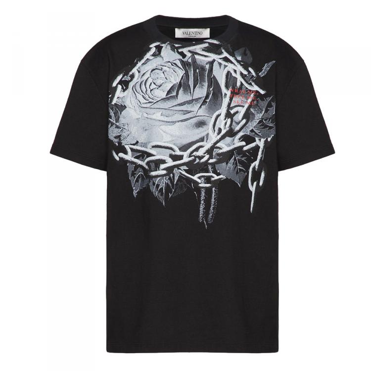 Valentino Black Chain Rose by Undercover Print Jersey Crew Valentino Black Chain Rose by Undercover Print Jersey Crew