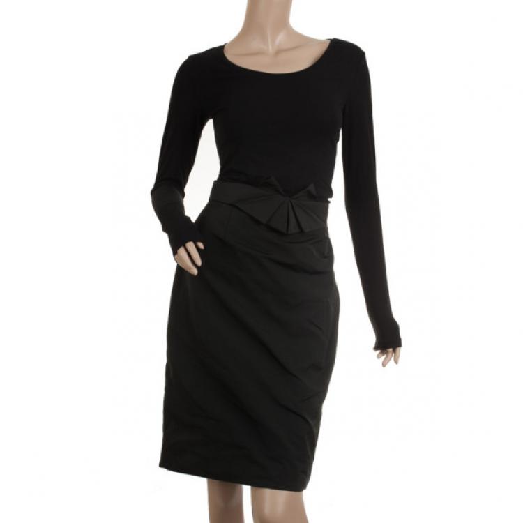 Pre Owned Valentino Black Bow Midi Skirt M