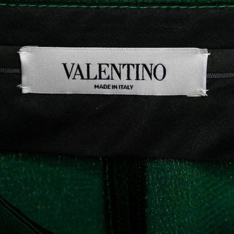 Pre Owned Valentino Green Crepe Pleated Stripe Cutout Detail Track Pants S