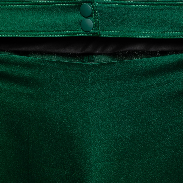 Pre Owned Valentino Green Crepe Pleated Stripe Cutout Detail Track Pants S