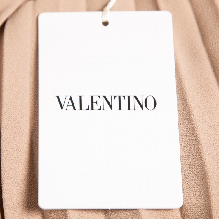 Pre Owned Valentino Nude Pink Pleated Crepe Midi Skirt M