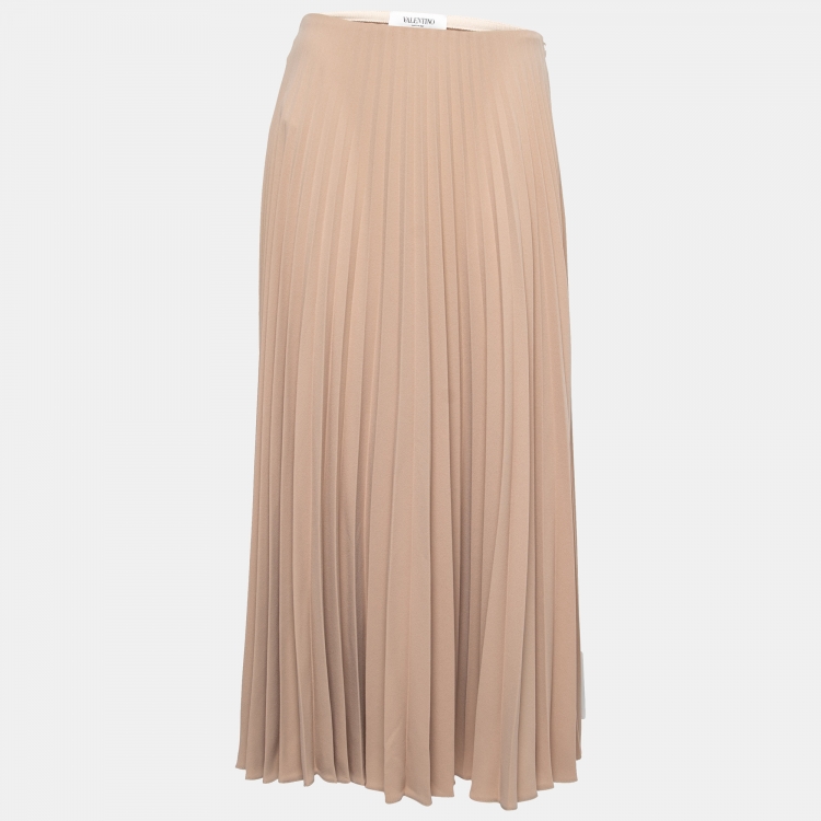 Pre Owned Valentino Nude Pink Pleated Crepe Midi Skirt M