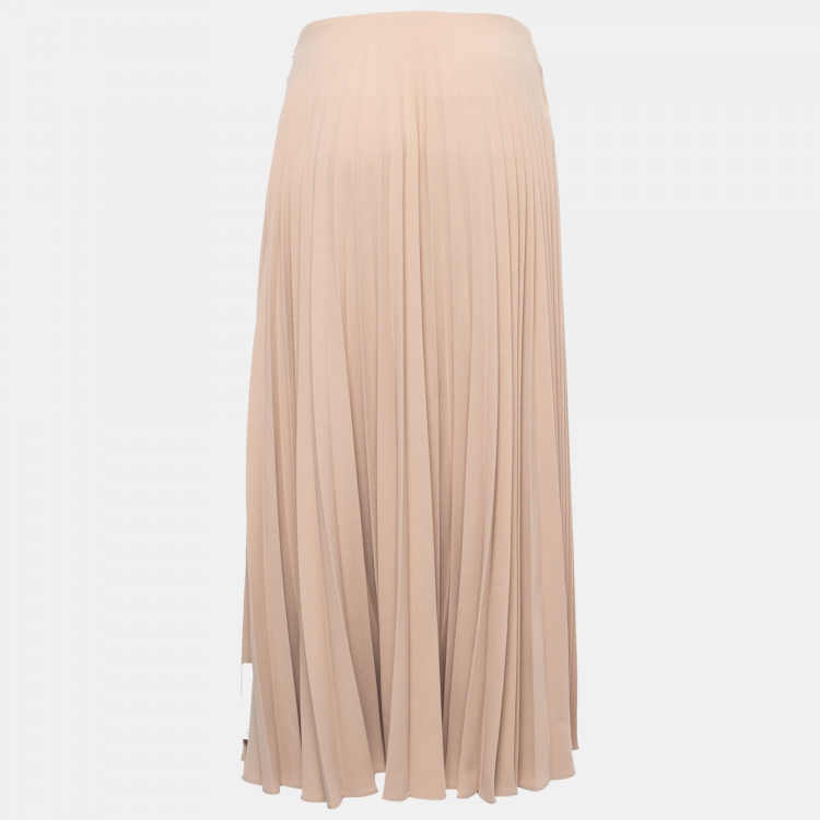 Pre Owned Valentino Nude Pink Pleated Crepe Midi Skirt M