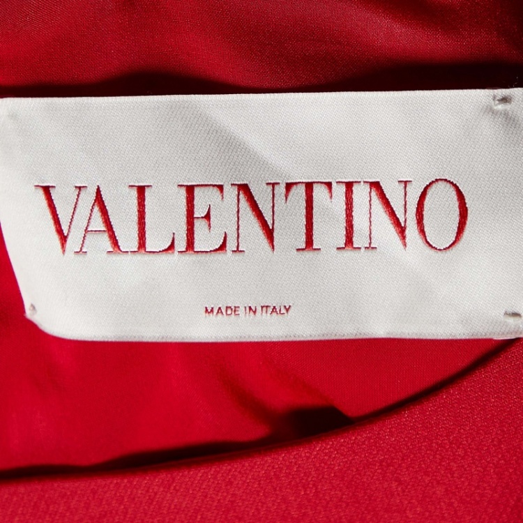 Pre Owned Valentino Red Wool & Silk Bow Detail Cape Dress M