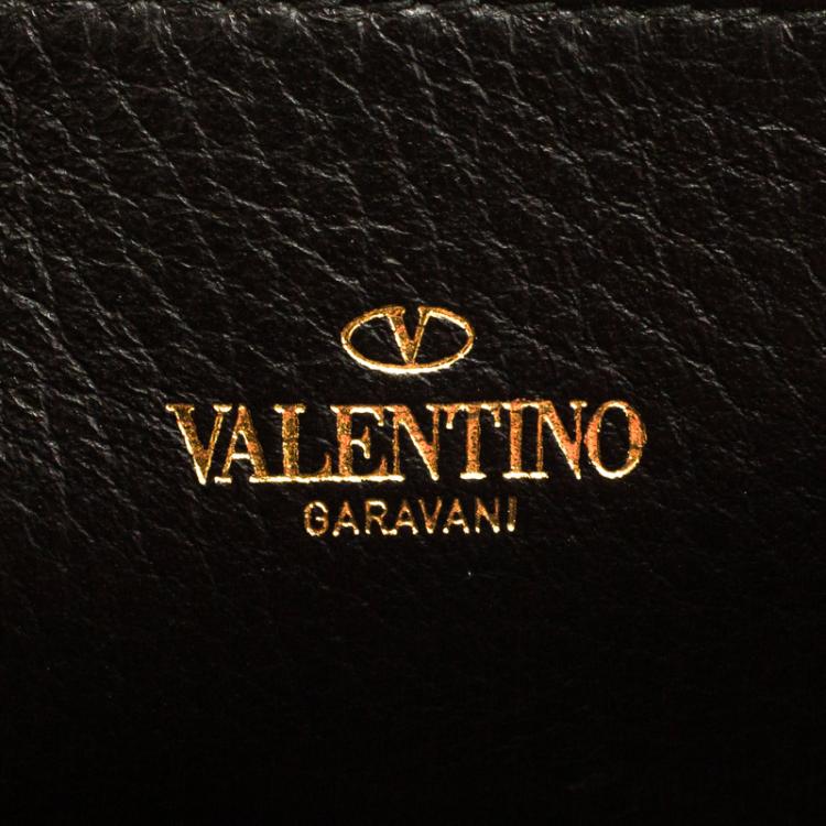 Pre Owned Valentino Gun Metal Leather Rockstud Zip Around Wallet