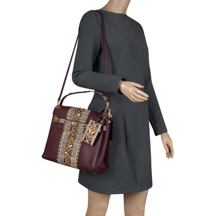 Pre Owned Valentino Burgundy Painted Leather My Rockstud Top Handle Bag