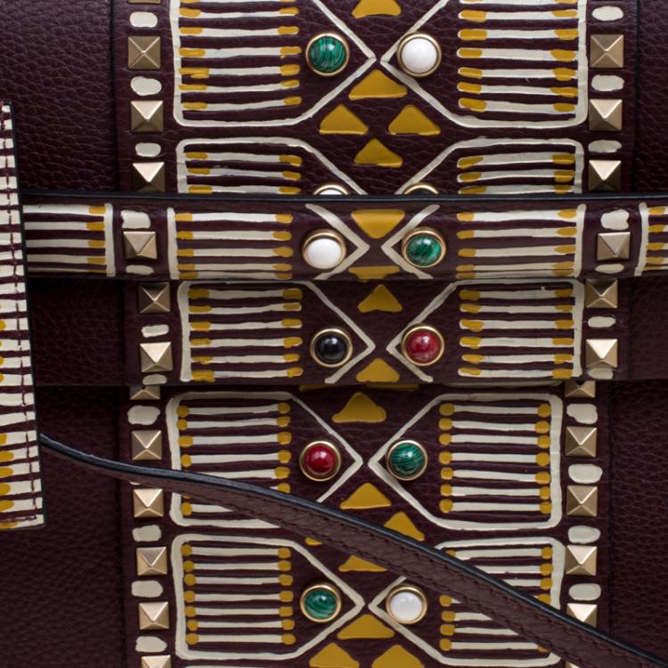 Pre Owned Valentino Burgundy Painted Leather My Rockstud Top Handle Bag