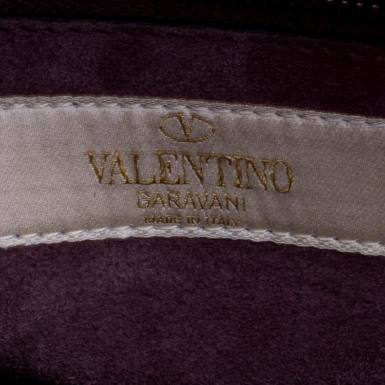 Pre Owned Valentino Burgundy Painted Leather My Rockstud Top Handle Bag