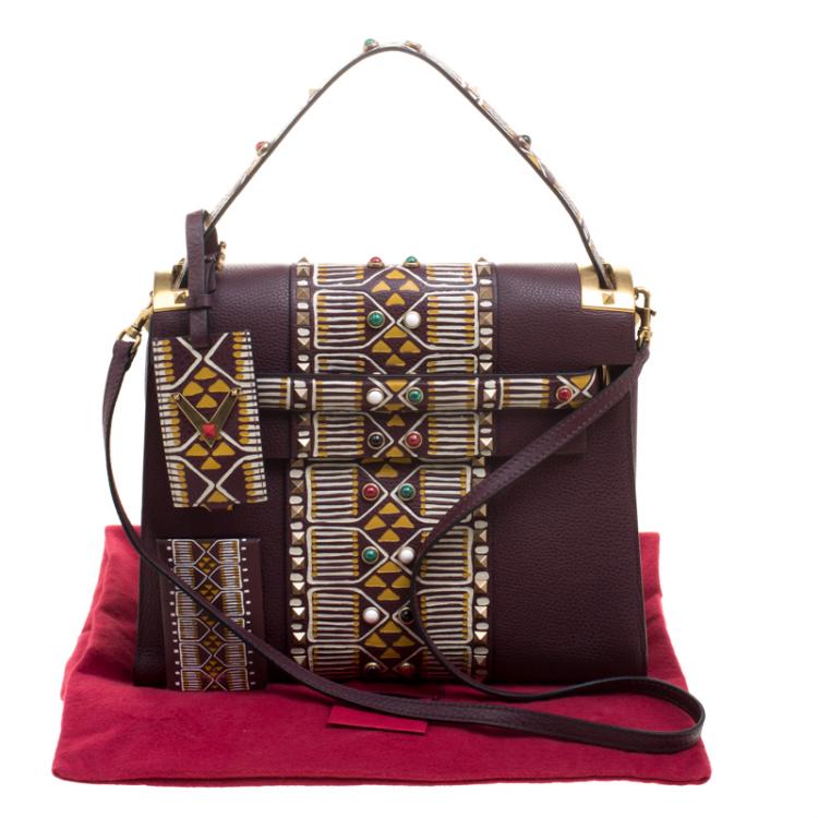 Pre Owned Valentino Burgundy Painted Leather My Rockstud Top Handle Bag