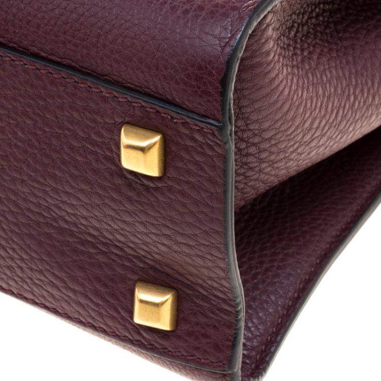 Pre Owned Valentino Burgundy Painted Leather My Rockstud Top Handle Bag