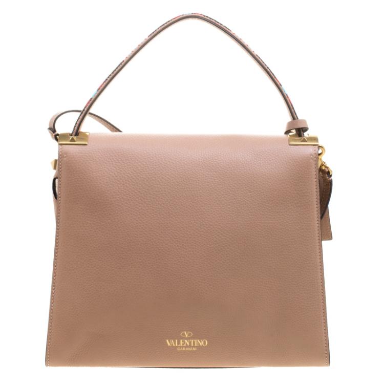 Pre Owned Valentino Brown Tribal Motif Leather My Rockstud Top Handle Bag