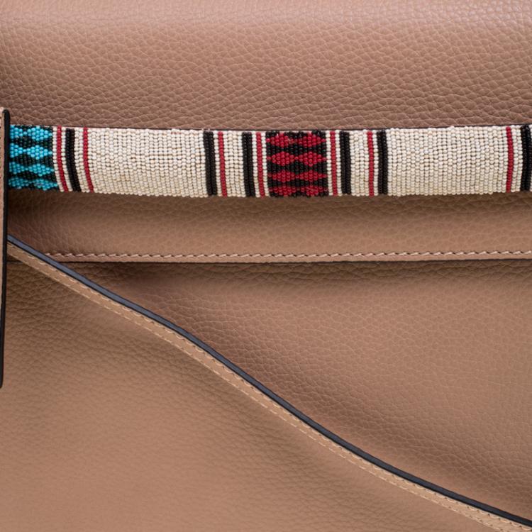 Pre Owned Valentino Brown Tribal Motif Leather My Rockstud Top Handle Bag