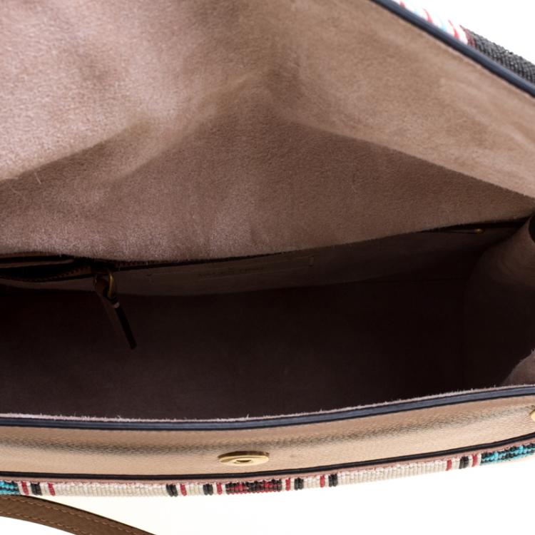 Pre Owned Valentino Brown Tribal Motif Leather My Rockstud Top Handle Bag
