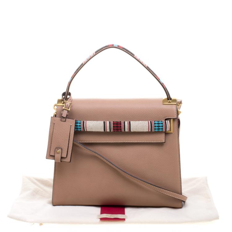 Pre Owned Valentino Brown Tribal Motif Leather My Rockstud Top Handle Bag