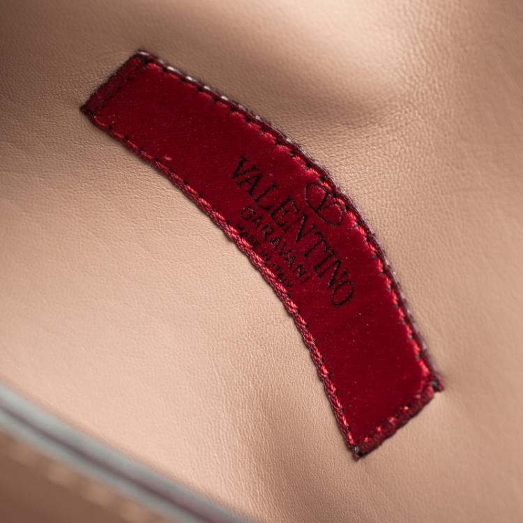 Pre Owned Valentino Burgundy Leather Rockstud Flap Wristlet Clutch