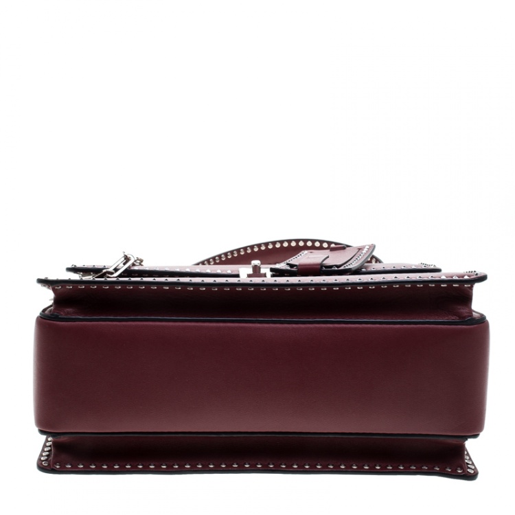 Pre Owned Valentino Burgundy Leather Studded Micro Rockstud Top handle Bag
