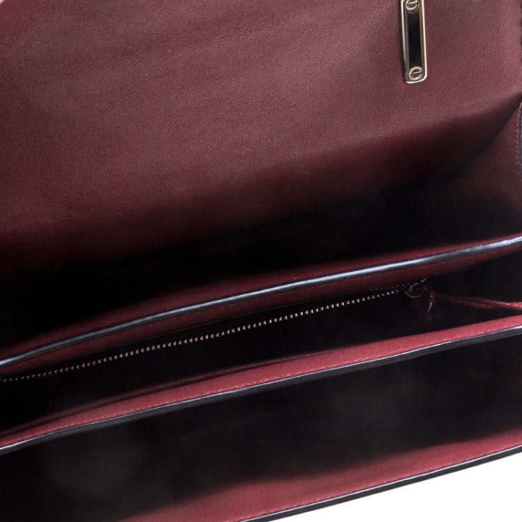 Pre Owned Valentino Burgundy Leather Studded Micro Rockstud Top handle Bag