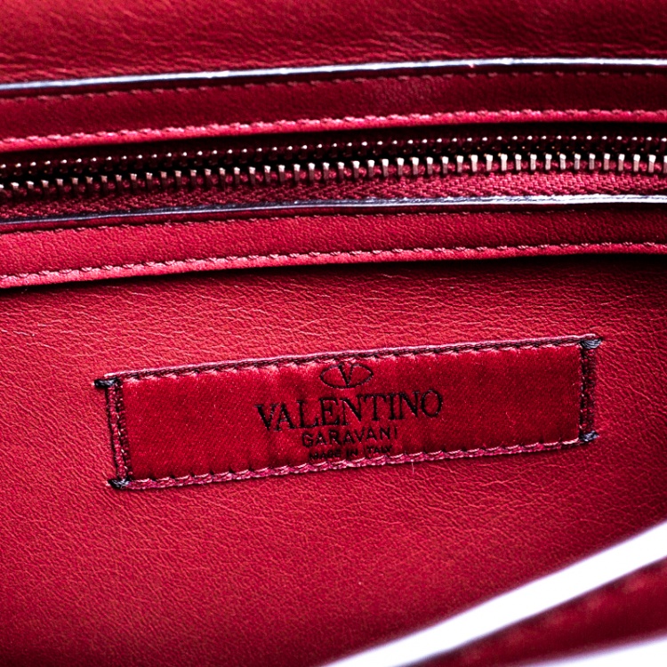 Pre Owned Valentino Burgundy Leather Studded Micro Rockstud Top handle Bag