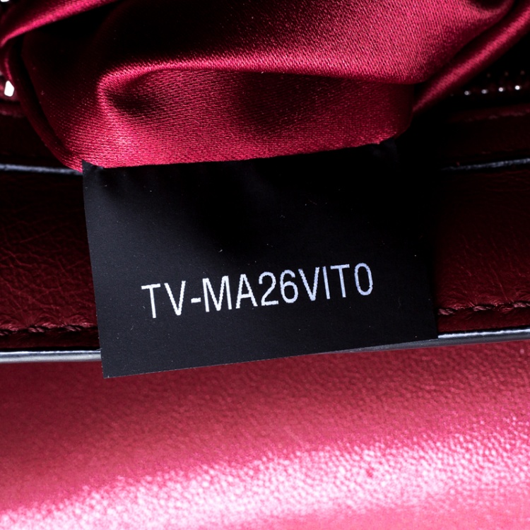 Pre Owned Valentino Burgundy Leather Studded Micro Rockstud Top handle Bag