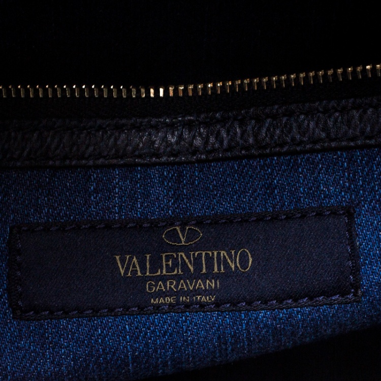 Pre Owned Valentino Blue/Multicolor Denim Butterfly My Rockstud Top Handle Bag
