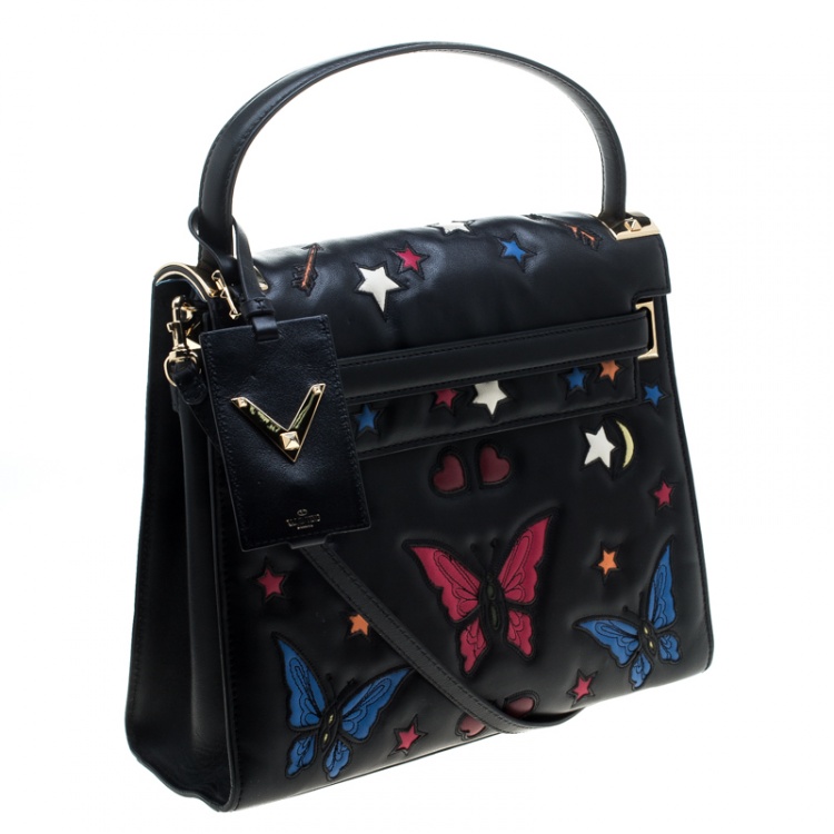 Pre Owned Valentino Black Leather Butterfly My Rockstud Top Handle Bag