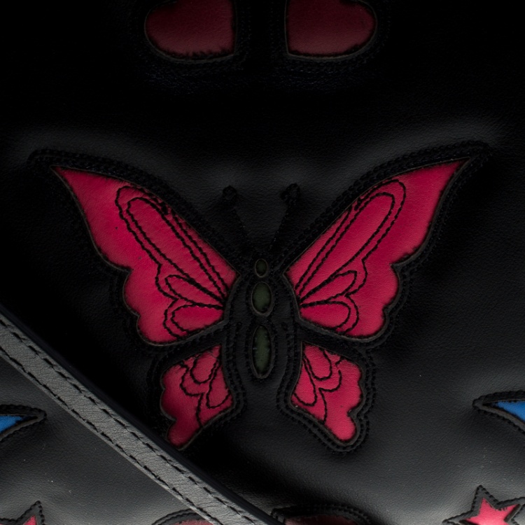 Pre Owned Valentino Black Leather Butterfly My Rockstud Top Handle Bag