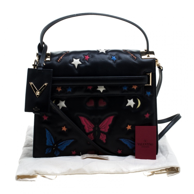Pre Owned Valentino Black Leather Butterfly My Rockstud Top Handle Bag