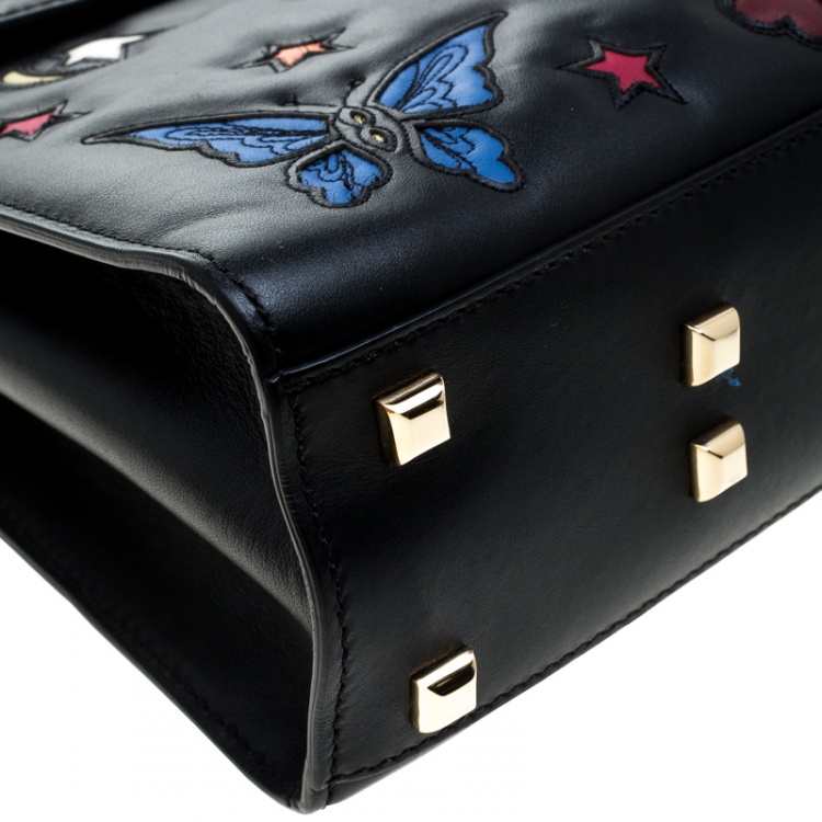 Pre Owned Valentino Black Leather Butterfly My Rockstud Top Handle Bag