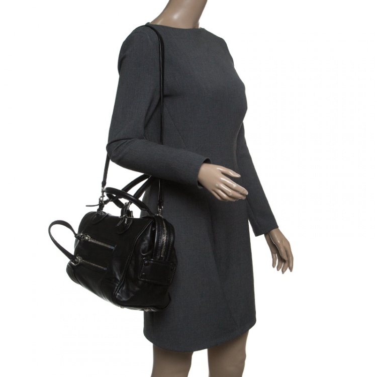 Pre Owned Valentino Black Leather Bowling Bag
