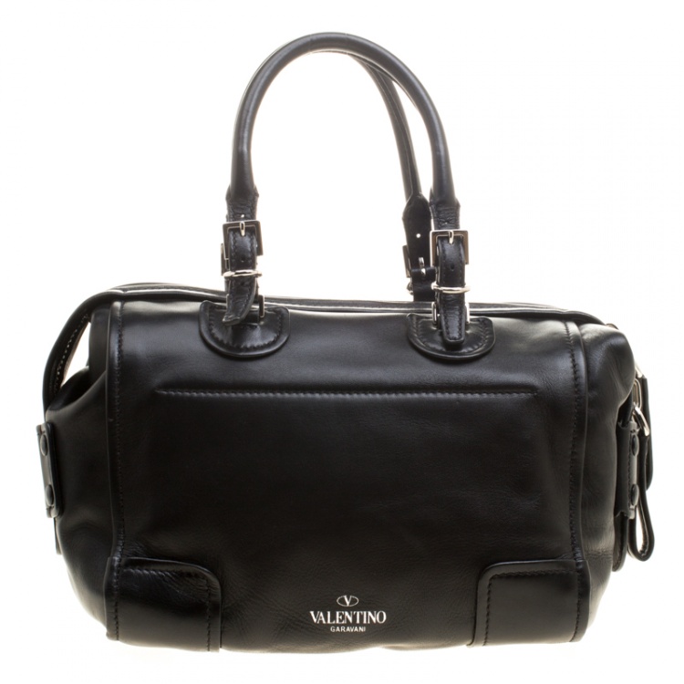 Pre Owned Valentino Black Leather Bowling Bag