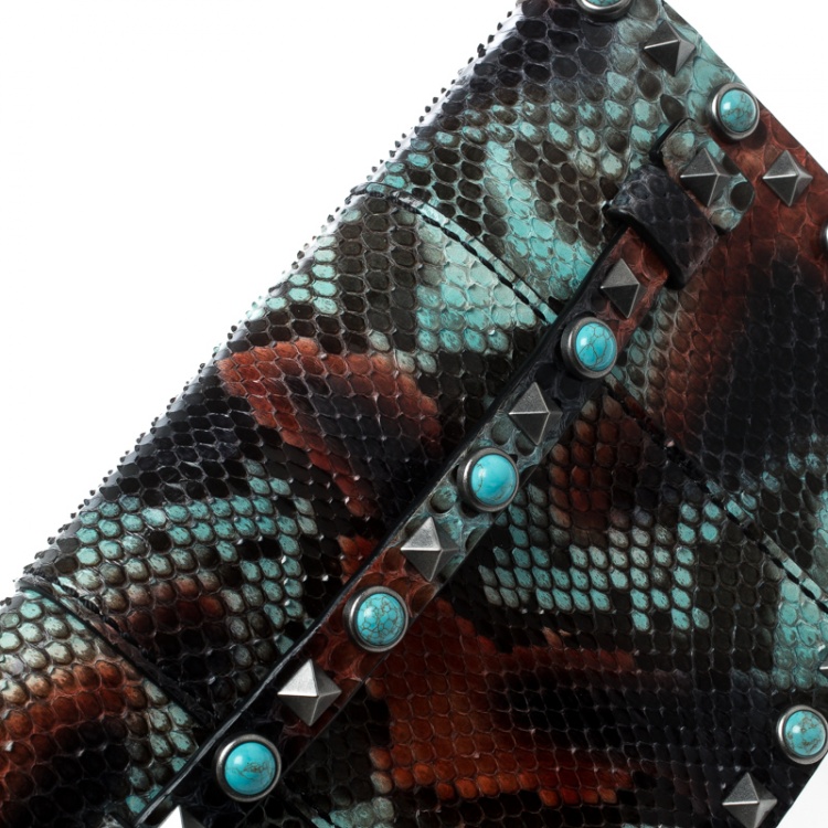 Pre Owned Valentino Multicolor Python Rockstud Wristlet Clutch