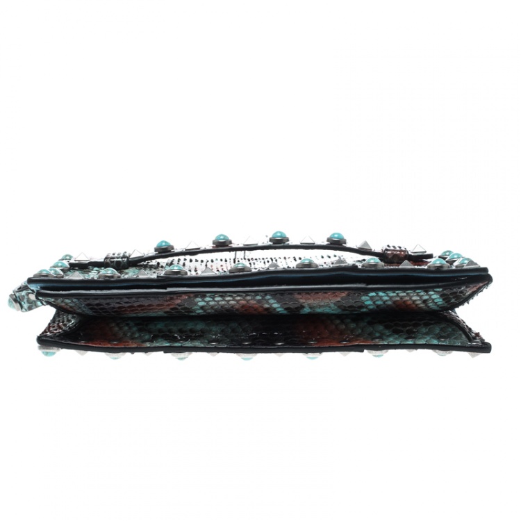 Pre Owned Valentino Multicolor Python Rockstud Wristlet Clutch