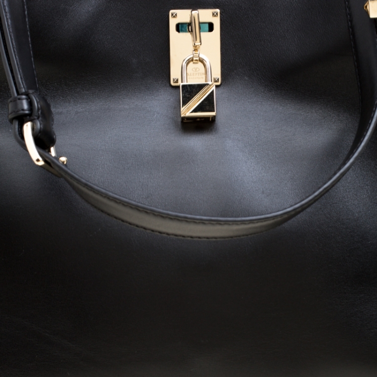 Pre Owned Valentino Black Leather Large Joylock Top Handle Bag