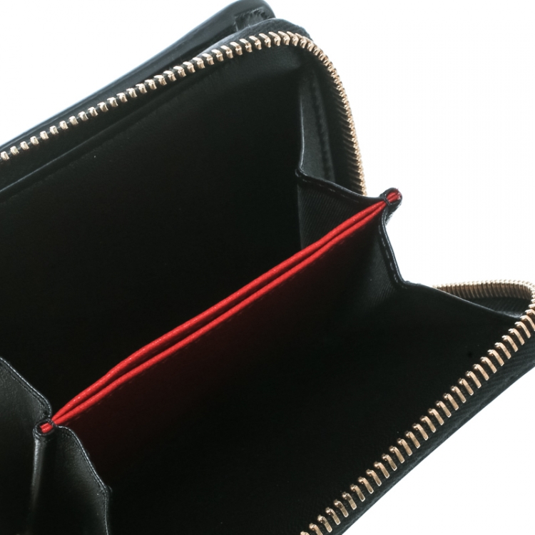 Pre Owned Valentino Black Leather Rockstud Zip Around Flap Wallet