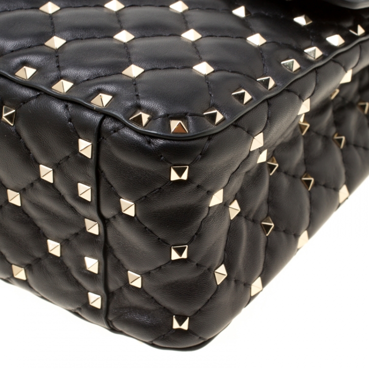 Pre Owned Valentino Black Leather Large Rockstud Top Handle Bag