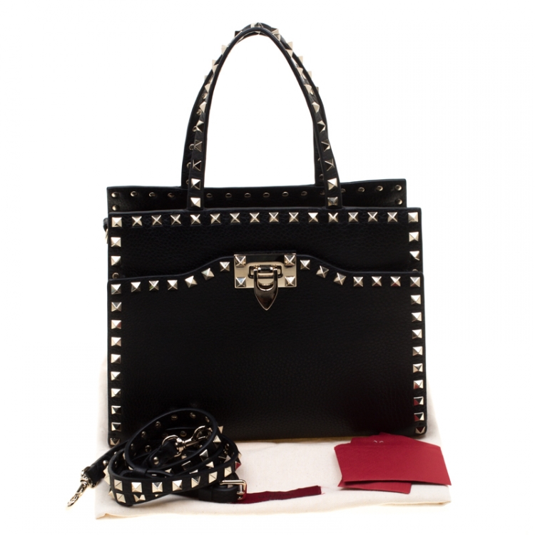 Pre Owned Valentino Black Leather Rockstud Around Top Handle Bag