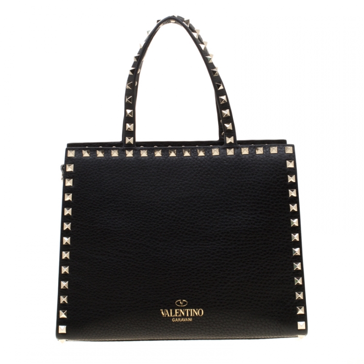 Pre Owned Valentino Black Leather Rockstud Around Top Handle Bag