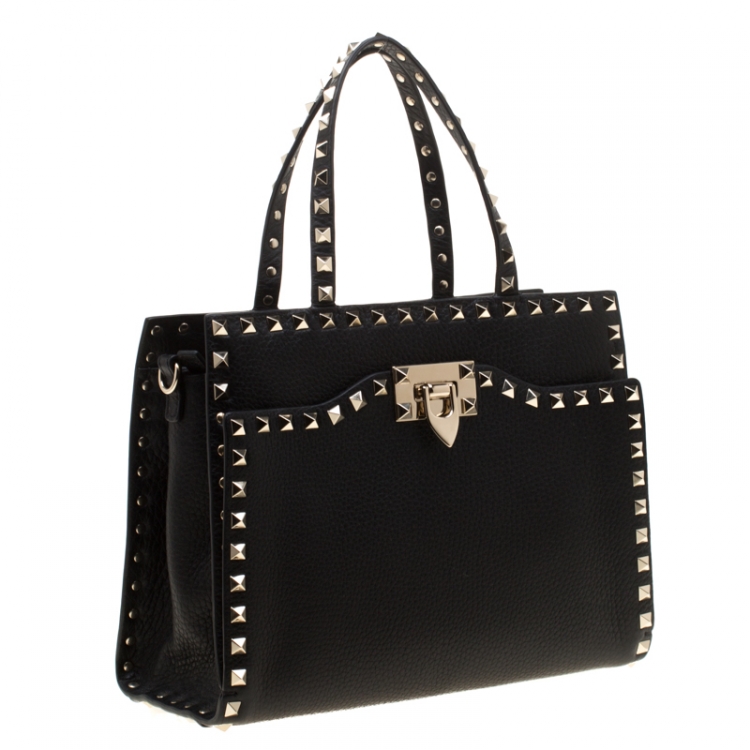 Pre Owned Valentino Black Leather Rockstud Around Top Handle Bag
