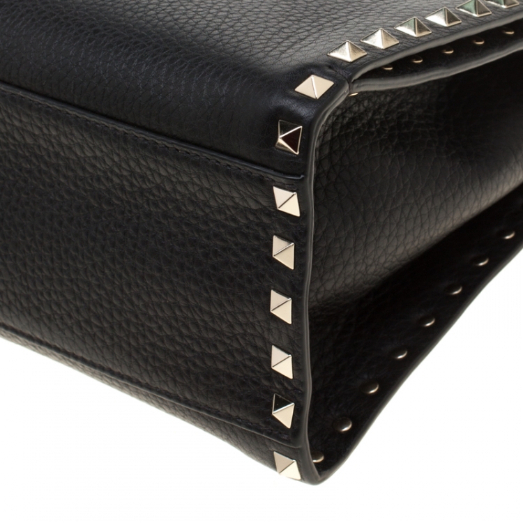 Pre Owned Valentino Black Leather Rockstud Around Top Handle Bag