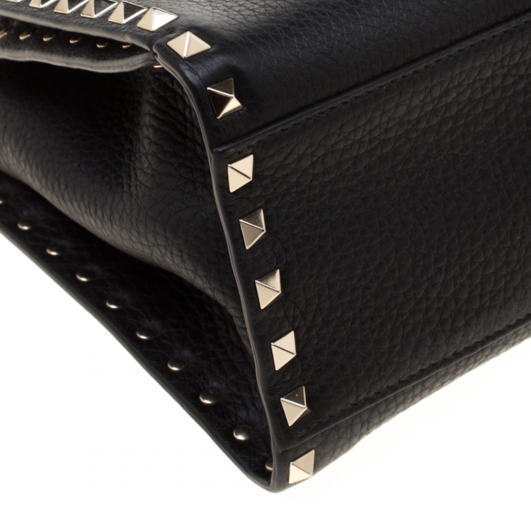 Pre Owned Valentino Black Leather Rockstud Around Top Handle Bag