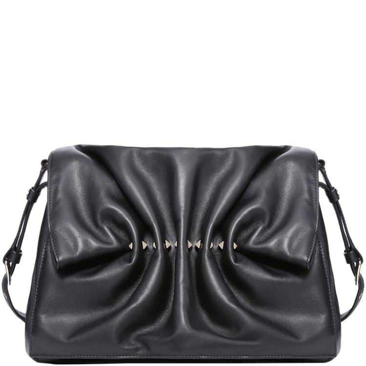 Valentino Black Soft Leather Bloomy Crossbody Bag Valentino The Luxury Closet