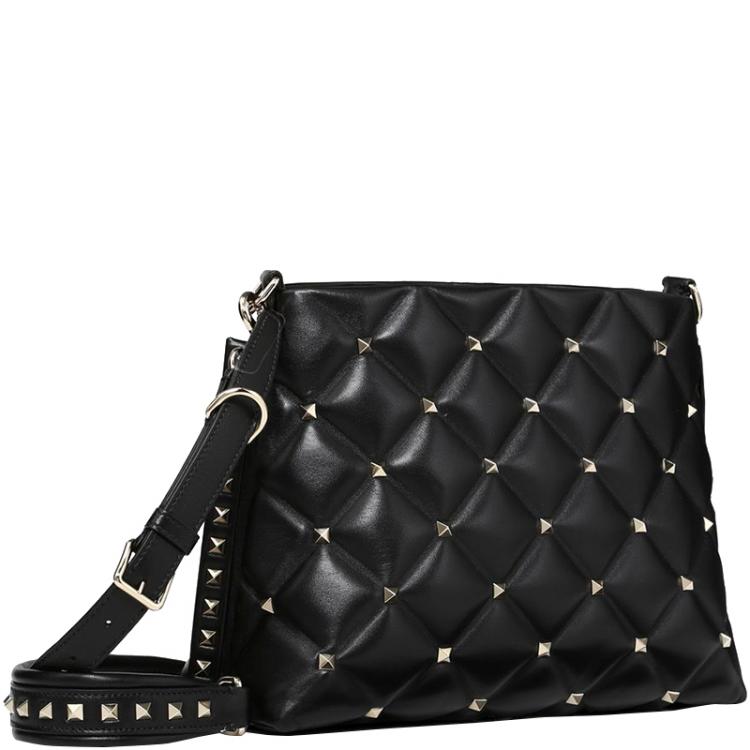 Valentino Black Quilted Leather Candystud Messenger Bag Valentino