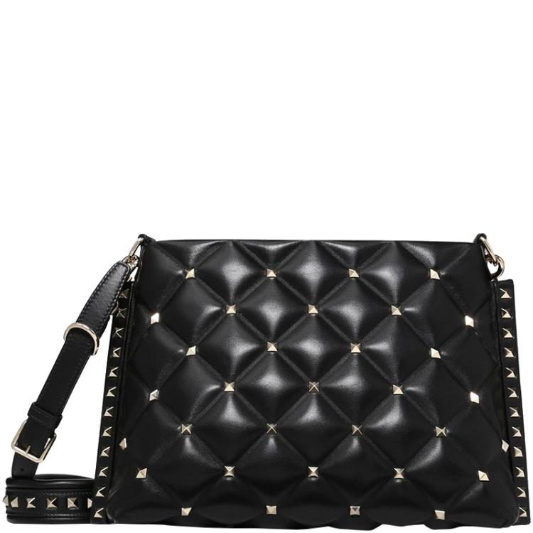Pre Owned Valentino Black Quilted Leather Candystud Messenger Bag