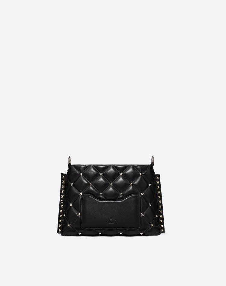 Pre Owned Valentino Black Quilted Leather Candystud Messenger Bag