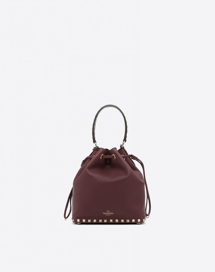 Pre Owned Valentino Vinaccia Leather Small Rockstud Bucket Bag