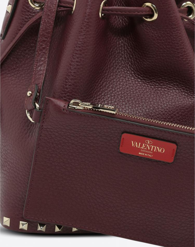 Pre Owned Valentino Vinaccia Leather Small Rockstud Bucket Bag